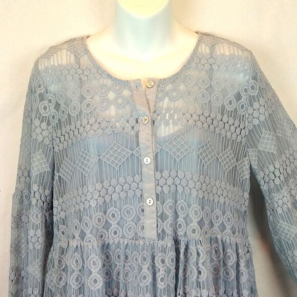Romeo and Juliet heather blue baby doll lace mini dress sz M Boho Chic - Picture 3 of 12